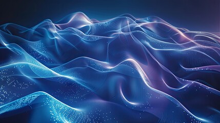 Obraz premium Soft and elegant blue neon waves illustration, creating a tranquil digital backdrop