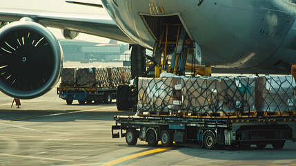 A cargo plane being loaded with freight containers.
