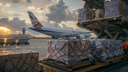 A cargo plane being loaded with freight containers.