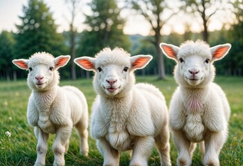 Fluffy Lambs in a Field