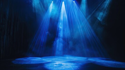 Vibrant blue light illuminating dim stage, creating captivating contrast