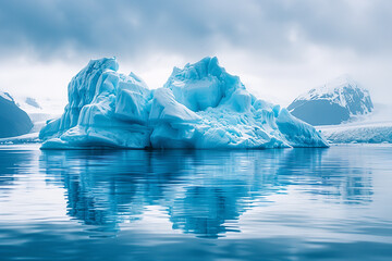 Blue icebergs floating in a glacial lagoon