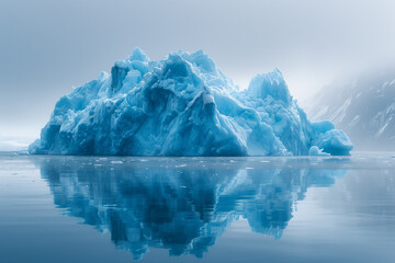 Blue icebergs floating in a glacial lagoon