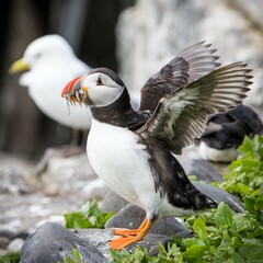 Tufted puffin (Fratercula cirrhata), breeding colony at South Marble Island, Glacier Bay National Park, Alaska, United States of America, North America