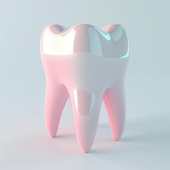 3D Illustration of a Tooth in Pink and White - Minimalist Dental Icon