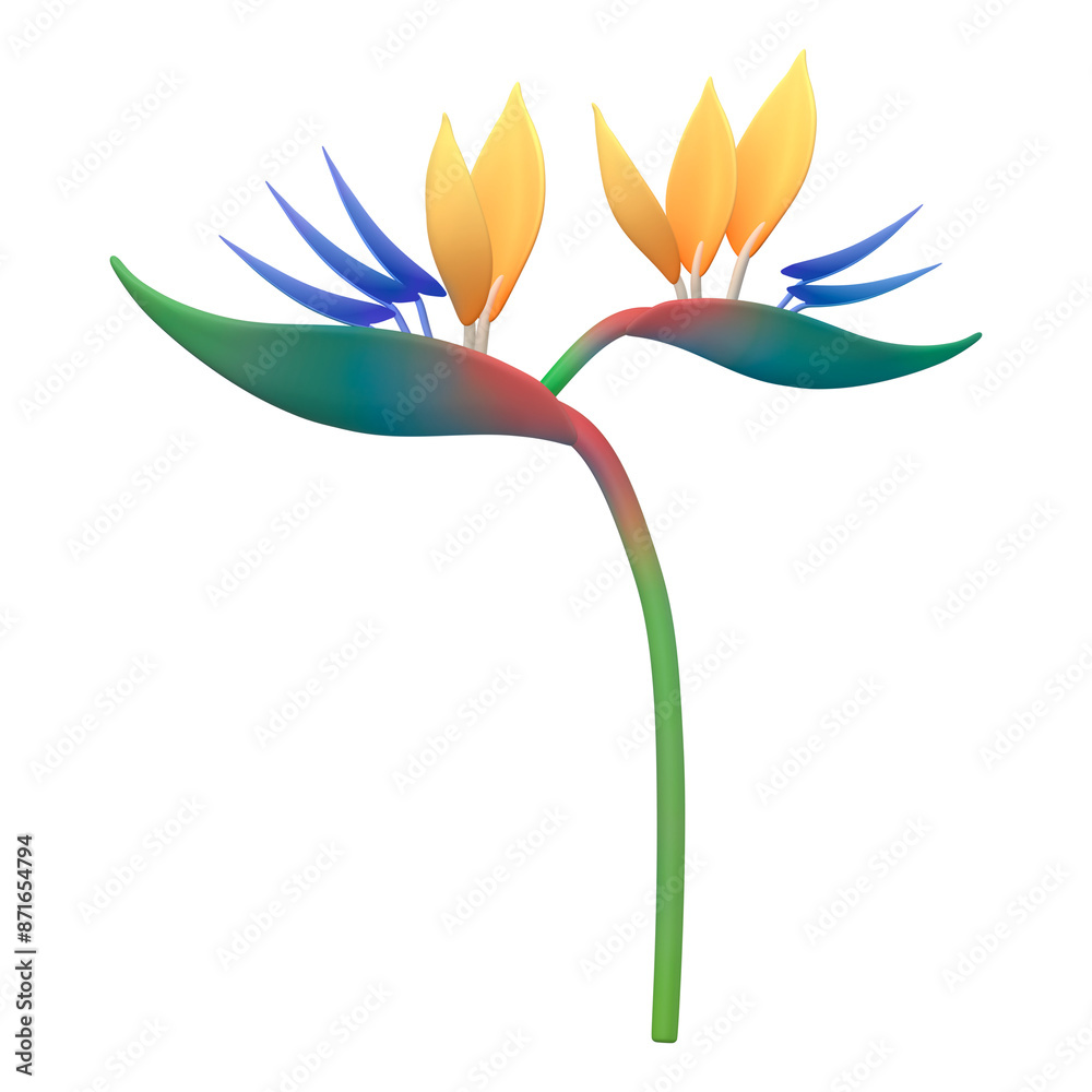 Wall mural bird of paradise png sticker, botanical 3d cartoon transparent background