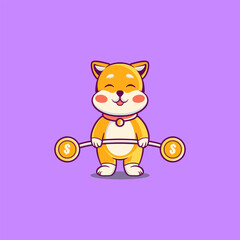 Cute Shiba Inu Lifting Weight With Coins