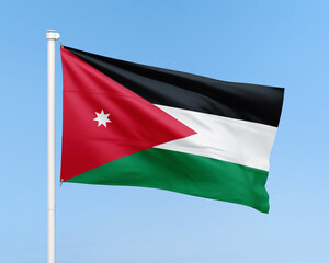 Obraz premium Jordan flag on stick on sky background. Realistic flag illustration