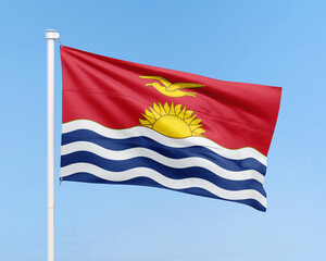 Kiribati flag on stick on sky background. Realistic flag illustration