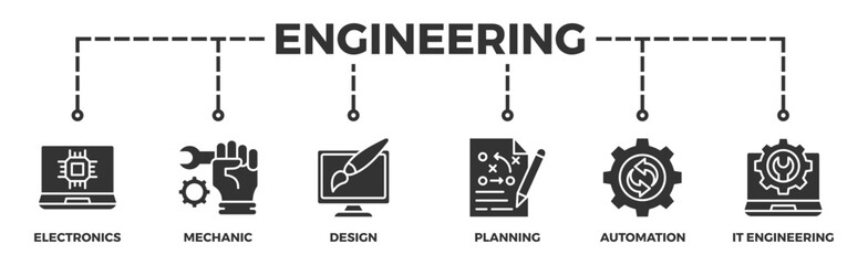 Engineering banner web icon illustration concept with icon of electronics, mechanic, design, planning, automation and it engineering	