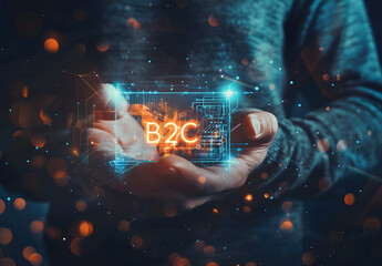 B2C, business-to-customer marketing strategy concept. Business strategy, communication, feedback, online marketing design, b2c, and E-commerce marketing strategy design