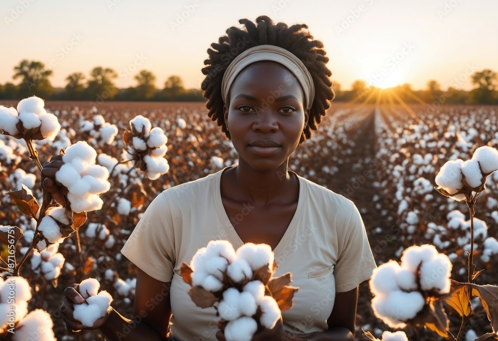 Poster Portrait of an African woman working in a cotton field in the United States
