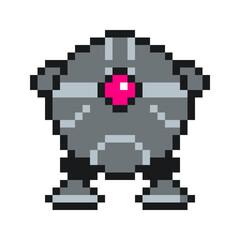 Sphere Shaped Robot, Pixel Art Icon, Isolated