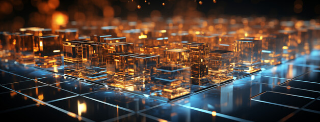 An Abstract Digital Grid with Floating Holograms that Display Various Data and Symbols, Creating a Futuristic and Interactive Scene