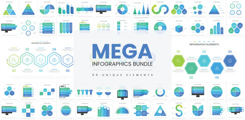 Mega Vector Infographics Bundle. Diagrams, charts, timelines, maps, icons, arrows, banners. Infographic elements for business with icons template design