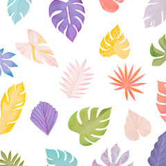 Fototapeta premium Png summer leaf pattern in paper craft style transparent background