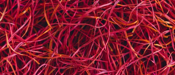 Fototapeta premium Panoramic close-up, high detail scan of saffron threads material, Generative AI