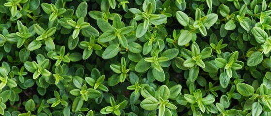 Obraz premium Panoramic close-up, high detail scan of thyme leaves material, Generative AI