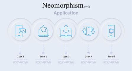 Application set icon. Taking photo, star rating, notification, menu button, puzzle piece, mobile app, alerts, favorites, updates, settings, digital, software, user interface, technology