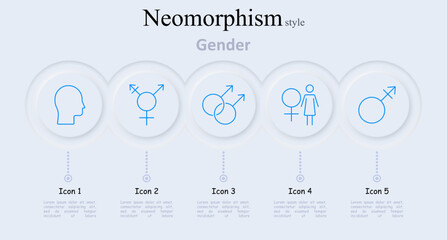 Gender set icon. Human head, gender symbols, double male symbol, male and female symbol, single male symbol, gender identity, gender diversity, sex symbols, societal roles.