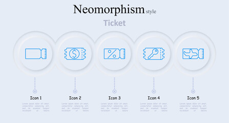 Ticket set icon. Event ticket, money, discount, key, airplane ticket, admission pass, event entry, discounts, access, travel pass, ticketing