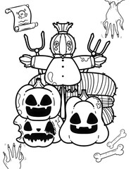 A cute, friendly pumpkin with a big smile, perfect for kids to color and enjoy Halloween fun