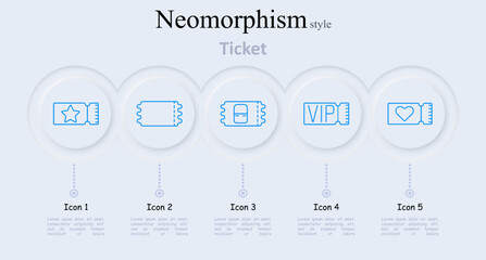 Ticket set icon. Star , regular , 3D glasses , VIP ticket, heart ticket, event admission, special access