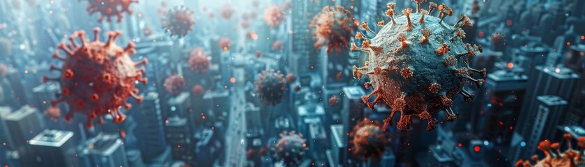 Abstract city landscape with glowing structures.