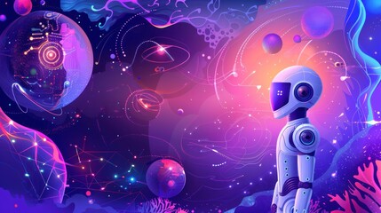Fototapeta premium Futuristic Robot in Cosmic Landscape