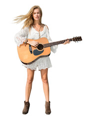 Png girl playing guitar sticker, transparent background