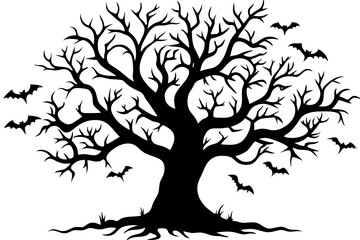 Halloween tree vector illustration, Halloween silhouette vector	