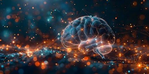 Illuminate the frontal lobe with shining plexus lines to explore brain activity. Concept Brain Activity Mapping, Frontal Lobe Illumination, Neural Networks Exploration