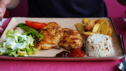 Grilled Chicken Platter With Sides Overhead Color