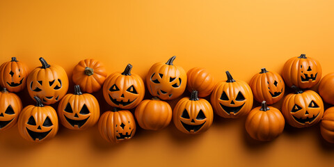 Happy Halloween Holiday Concept For Greeting Card Banner On Orange Background With Copy Space