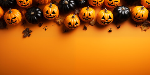 Obraz premium Happy Halloween Holiday Concept For Greeting Card Banner On Orange Background With Copy Space