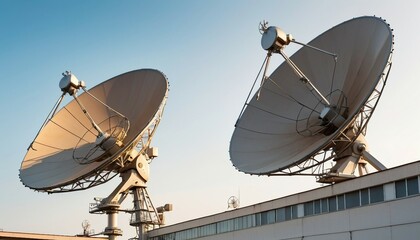 huge satellite dishes at blue sky day