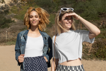 Png women’s t-shirt top mockup beach apparel photoshoot