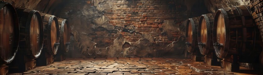 Moist brick walls in a cellar, soft shadows, rustic ambiance, warm tones, watercolor style, atmospheric and detailed