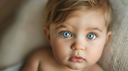 Blue-Eyed Baby Portrait: Close-up of a Curious Infant