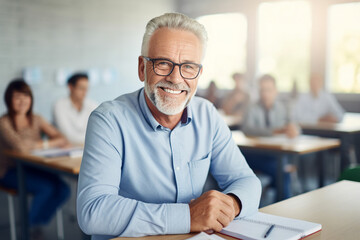 AI generative image of adult male student during education training class