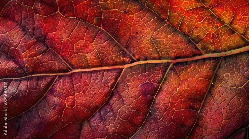 Poster Close up of blackberry leaf veins showcasing autumn texture in nature