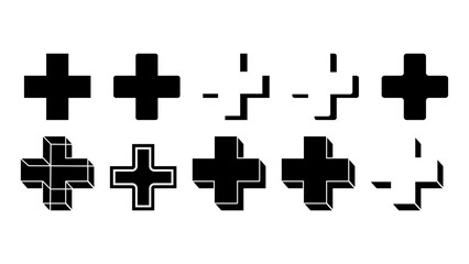 Set of medical cross, black isolated silhouette