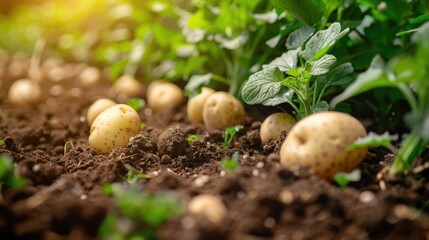Potato sprouting for planting depicted in close up photo