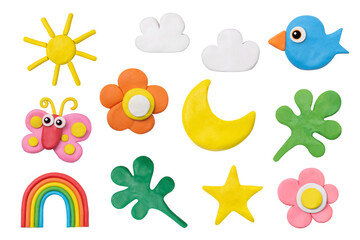 PNG nature garden clay shape set for kids, transparent background