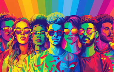 Obraz premium Pride day and the LGBT community with diverse people. Pop art illustration. Generative Ai