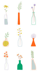 Fototapeta premium Colorful doodle flowers in vases pattern on transparent