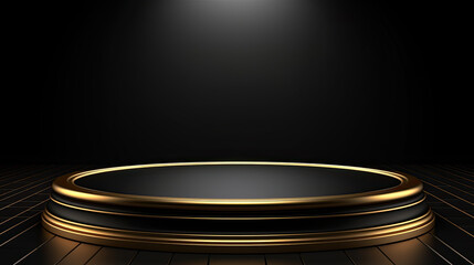 3D rendering. Black and gold podium, stage, pedestal or platform for product presentation.