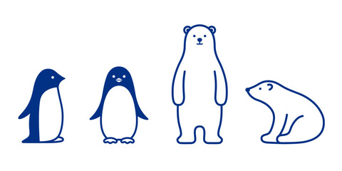 ひんやり、冷たいイメージのデザインに使えそうなペンギンとシロクマのイラストセット © PAGE