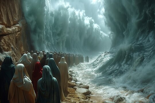 Miraculous Red Sea Parting Illustration