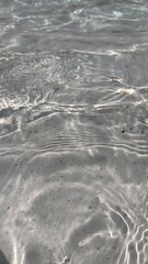 Trendy summer nature banner. Defocused liquid clear water surface texture with splashes bubbles with copy space. Water waves in sunlight background.	
